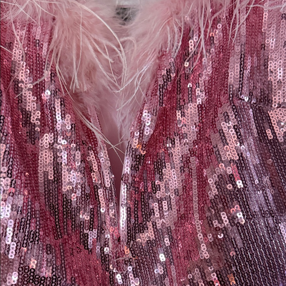 Lulu's Pink Sequin Feather Trim Tank Top - Picture 2 of 6